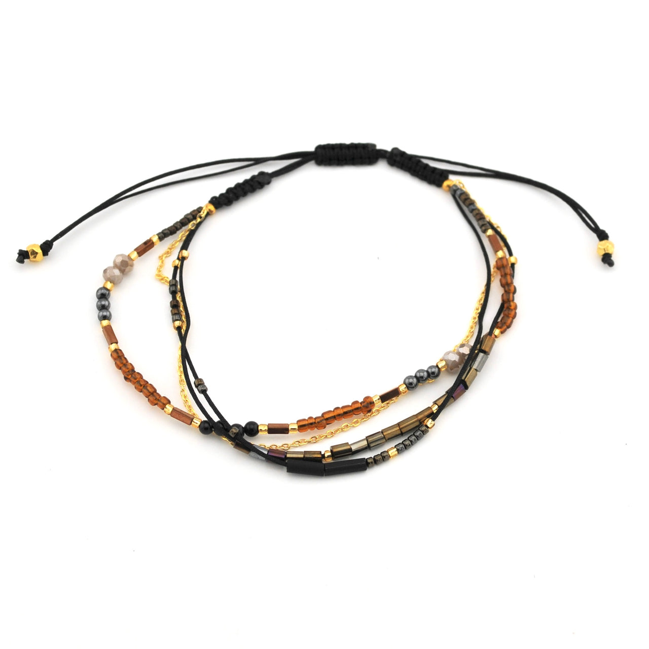Obsidian Multistrand Beaded Sliding Knot Bracelet