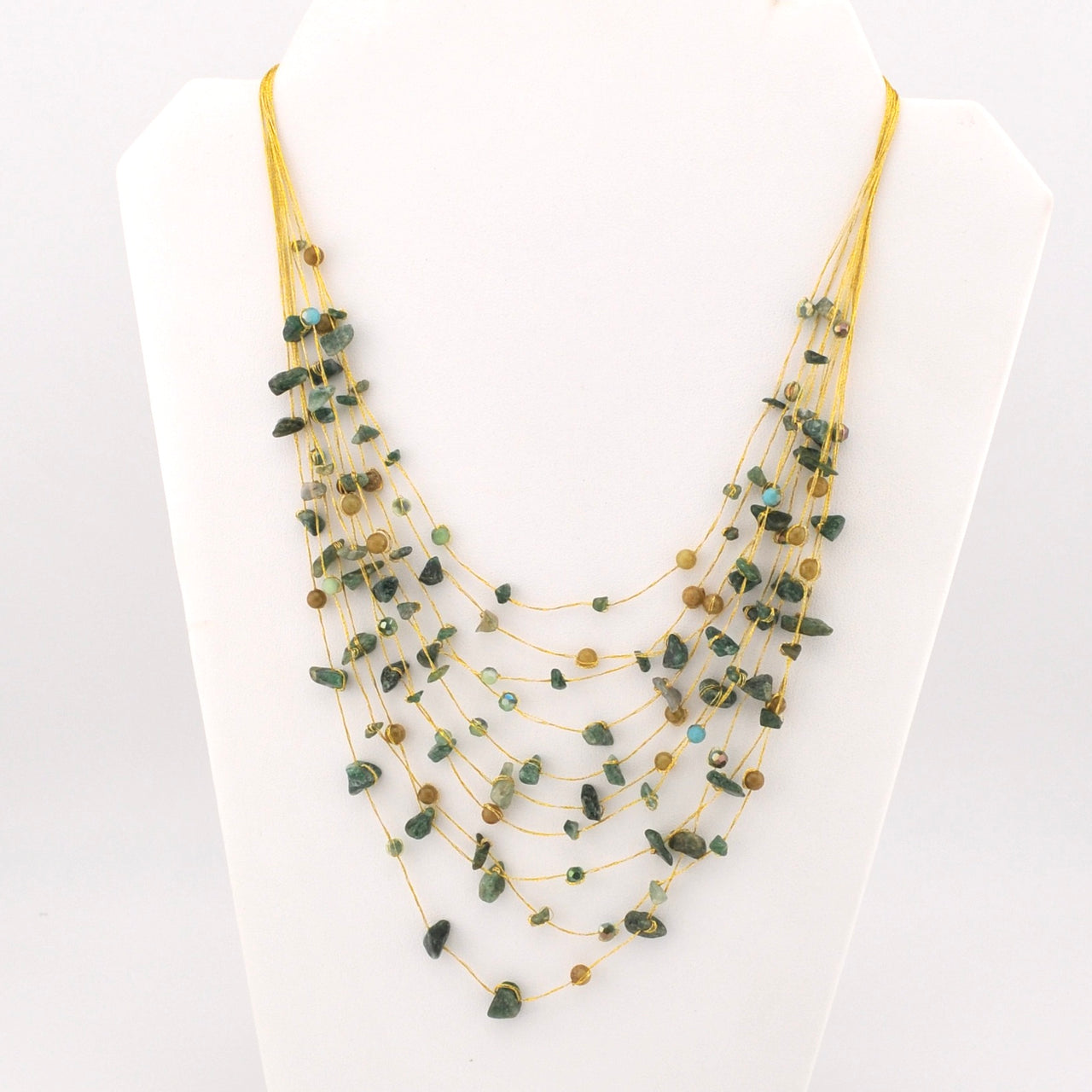 On Display Tropical Island Multistrand Beaded Silk and Stone Necklace