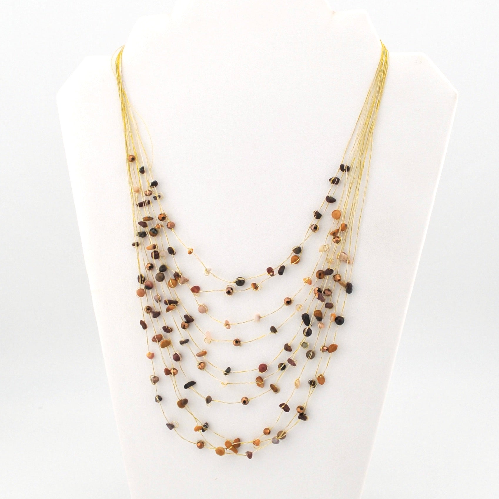 On Display Tumbled Earth Multistrand Beaded Silk and Stone Necklace