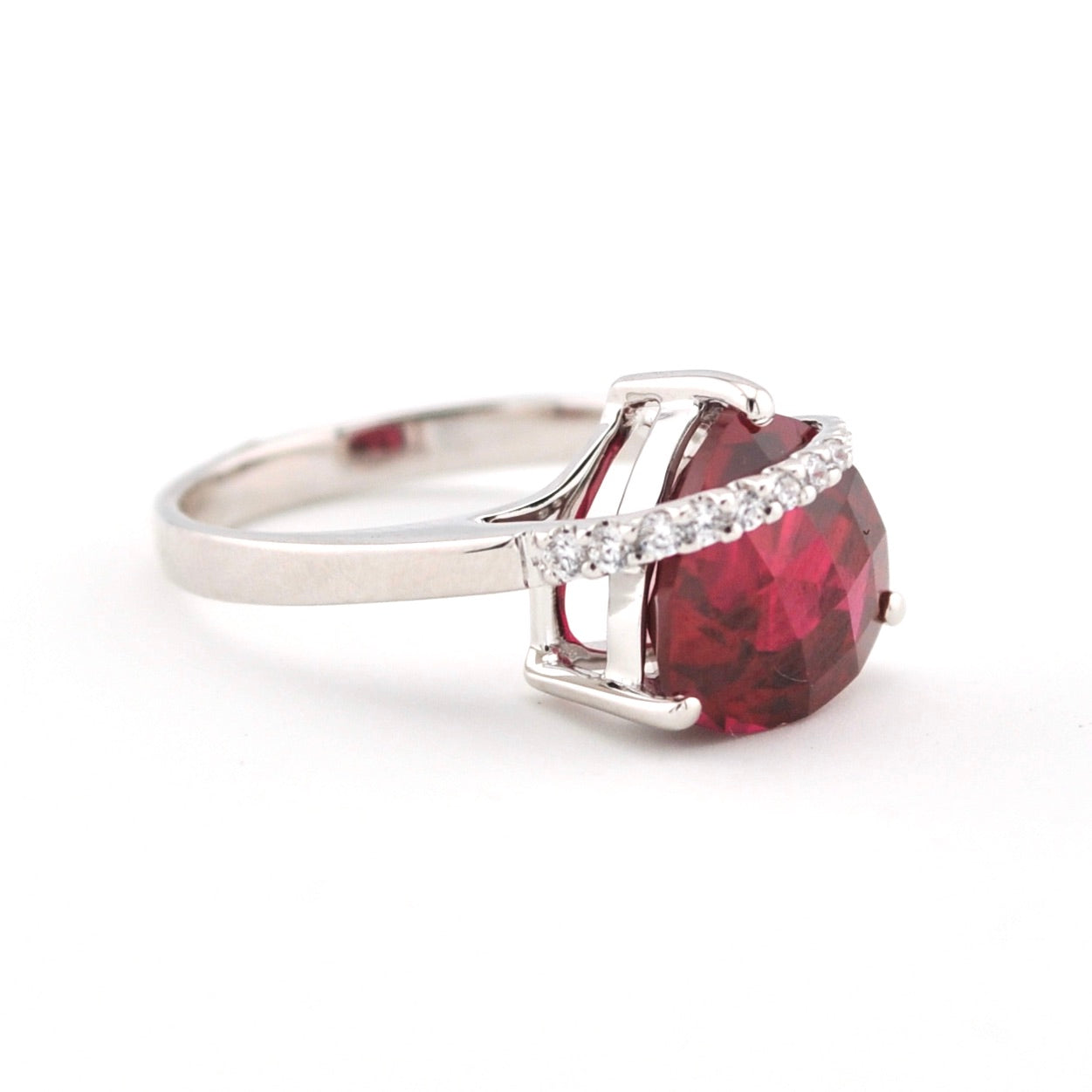 Other Side View Silver Created Ruby 4.3ct Trillion CZ Ring