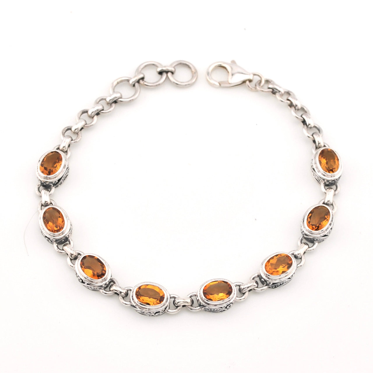Over Head View Citrine Oval Bali Link Bracelet