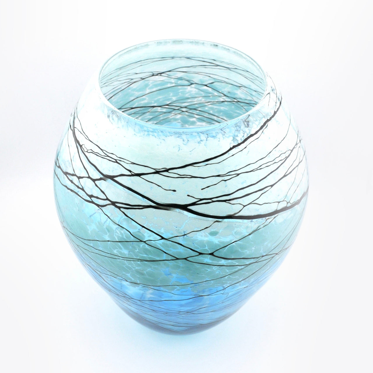 Overhead View Large Aqua Lightning Glass Vessel