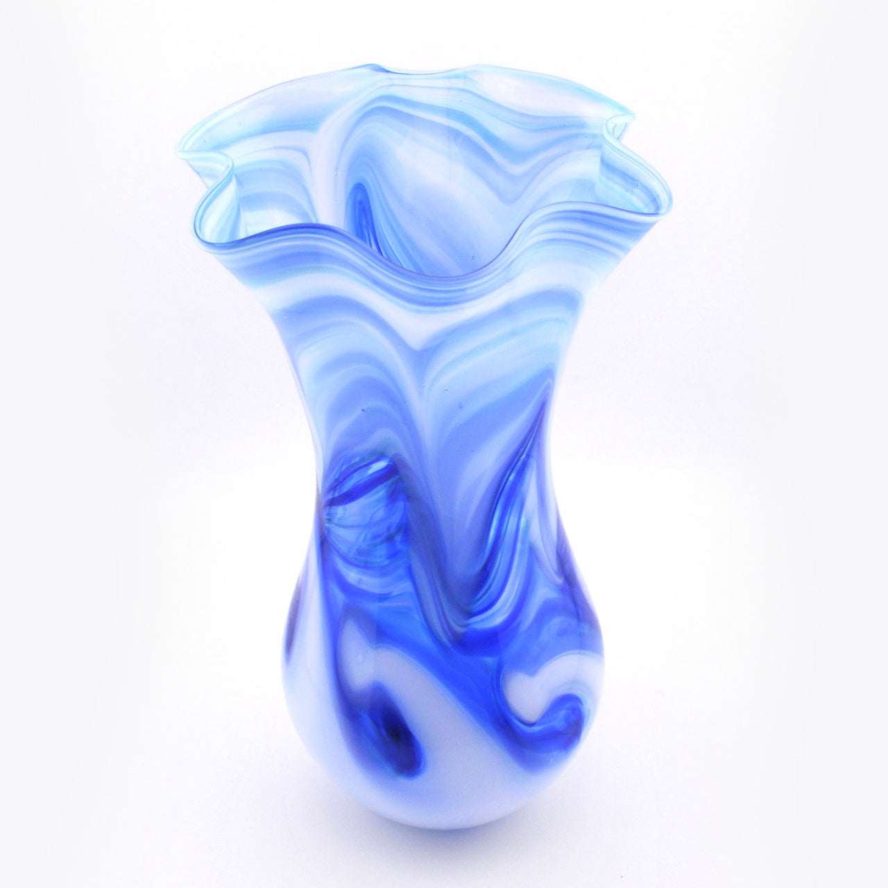 Overhead View Large White Ocean Fluted Glass Vase
