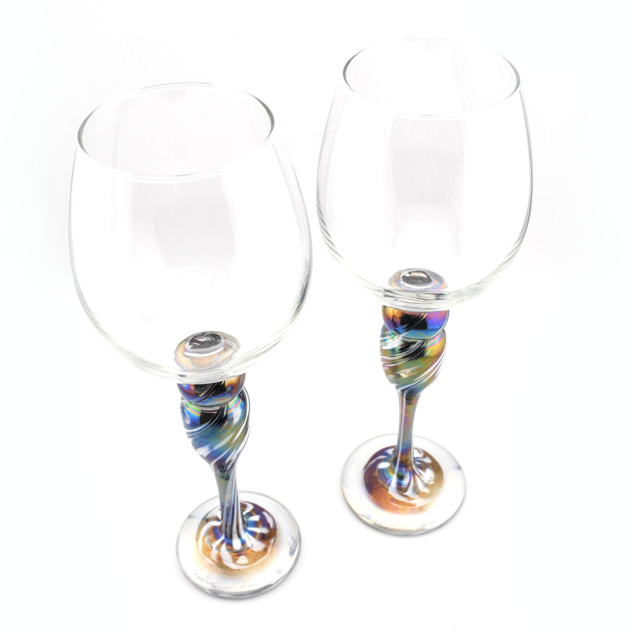 Overhead View Pair of Mardi Gras Wine Glasses