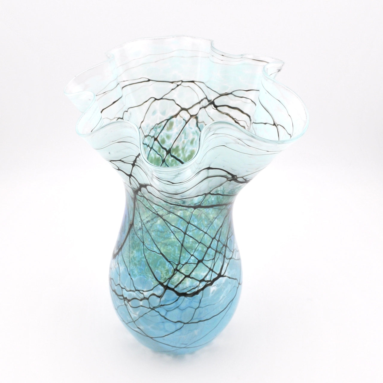 Overhead View Silver Green Lightning Fluted Vase