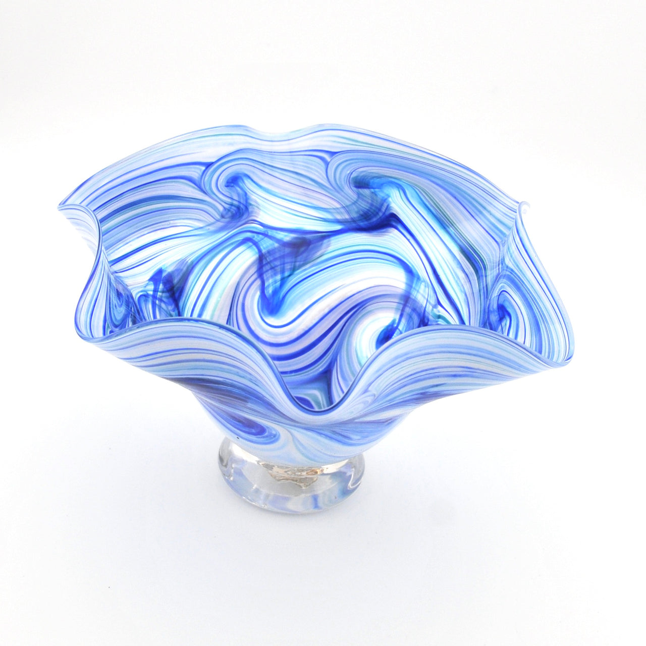 Blue and white glass bowl on a white background