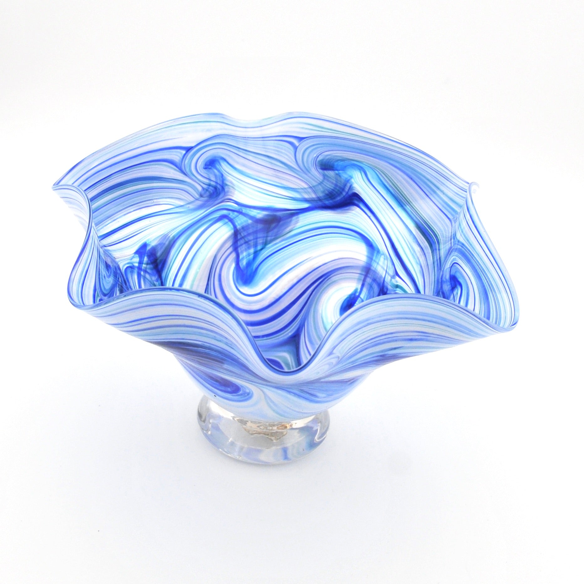 Blue and white glass bowl on a white background