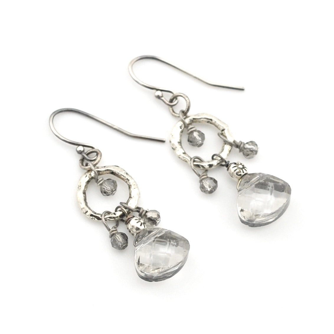 Oxidized Silver Crystal Hoop Earrings