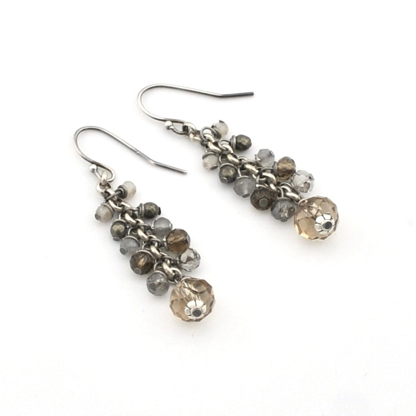 Oxidized Silver Crystal with Pyrite Earrings