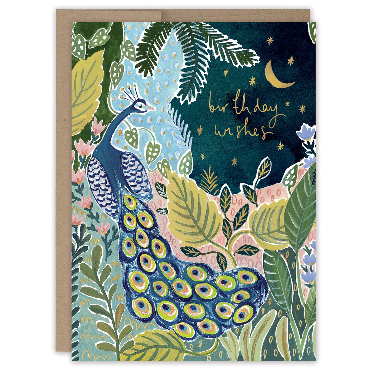 Peacock Birthday Wishes Card on white background