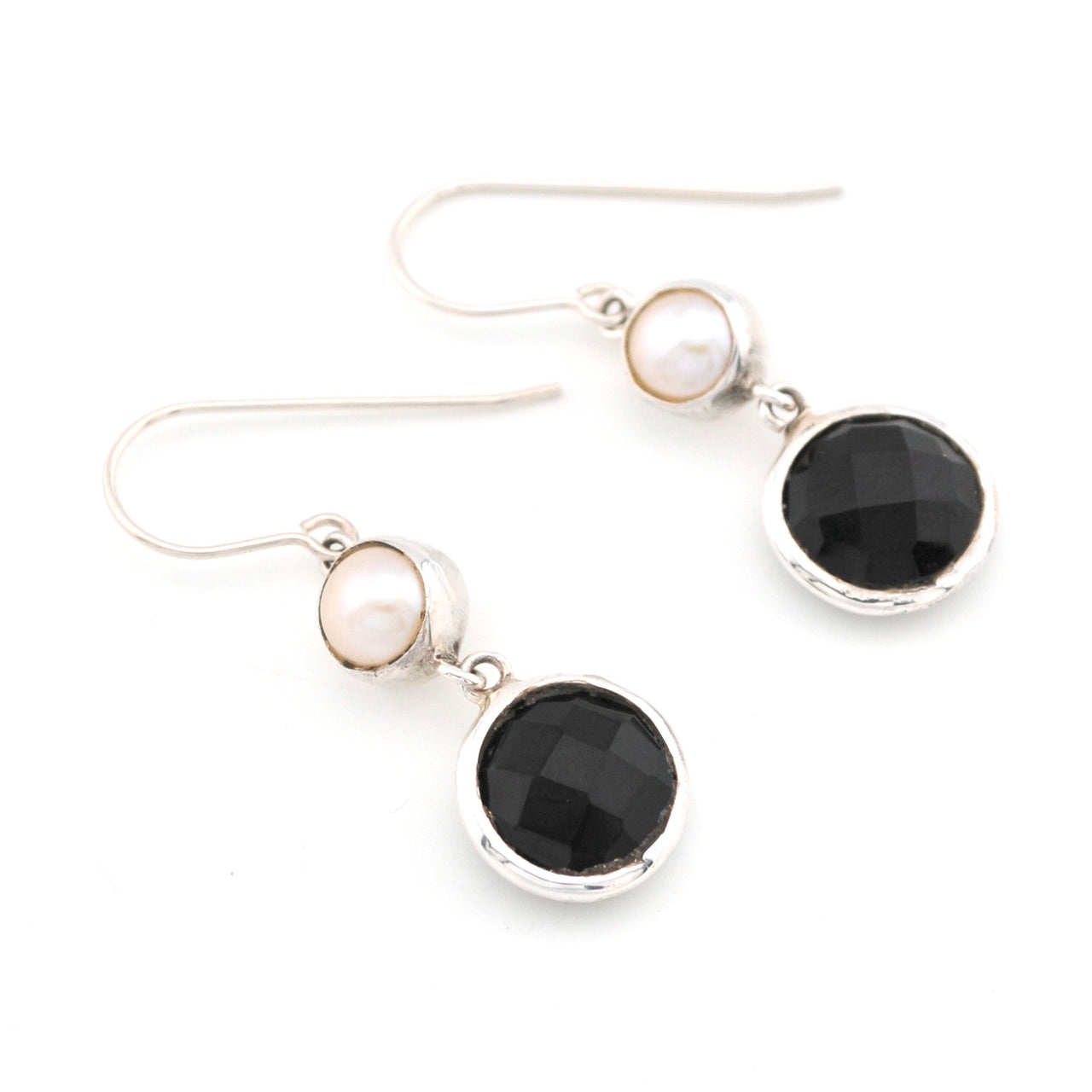 Pearl Black Onyx Round Dangle Earrings