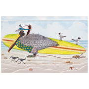 Pelican Surfer Birthday Card on white backround