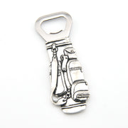 Bottle opener with golf bag design on a white background