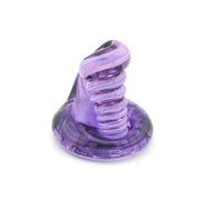 Purple plastic object with a spiral design on a white background