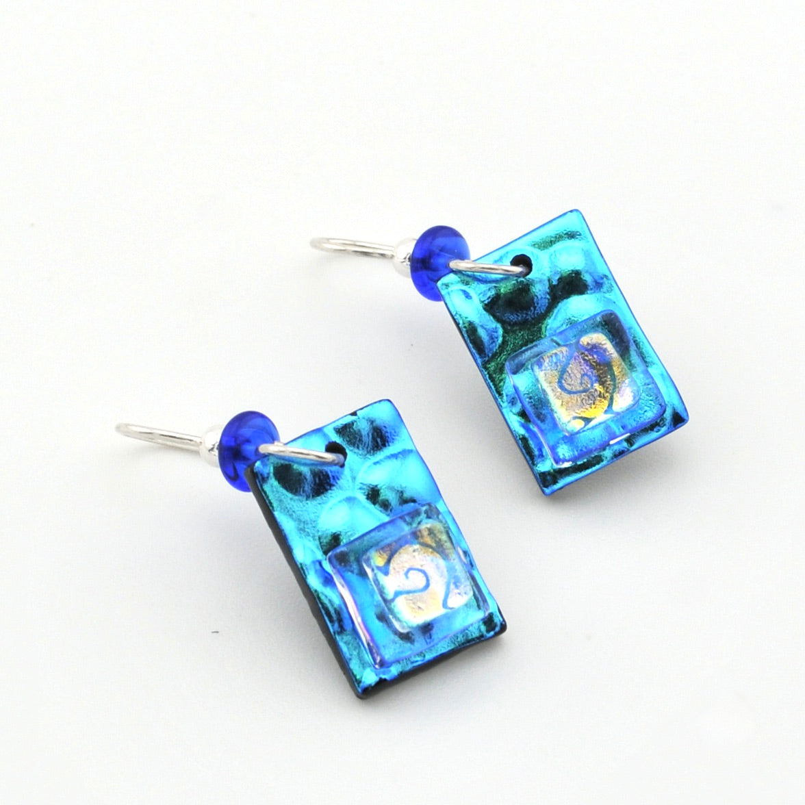 Radium Blue Fused Glass Rectangle Earrings