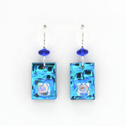 Radium Blue Fused Glass Rectangle Earrings Front View