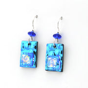 Radium Blue Fused Glass Rectangle Earrings Side View 