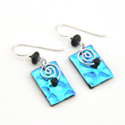 Radium Blue Fused Glass Rectangle Spiral Earrings