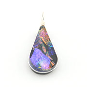 Teardrop-shaped pendant with multicolored pattern on a white background