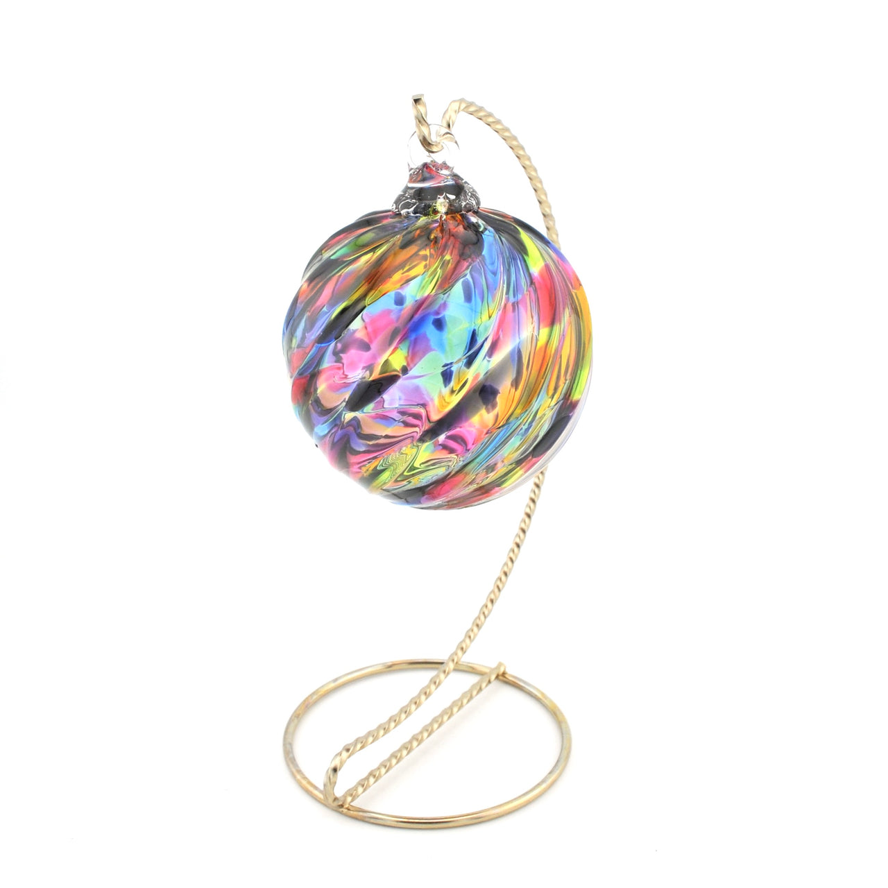Rainbow Twist Glass Ornament on Stand