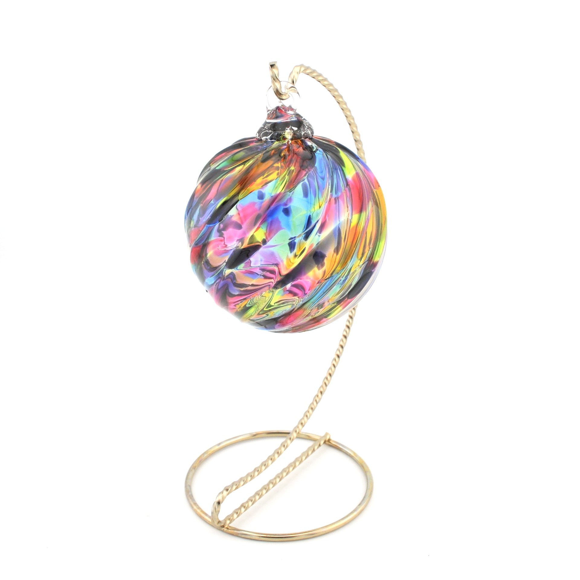 Rainbow Twist Glass Ornament on Stand