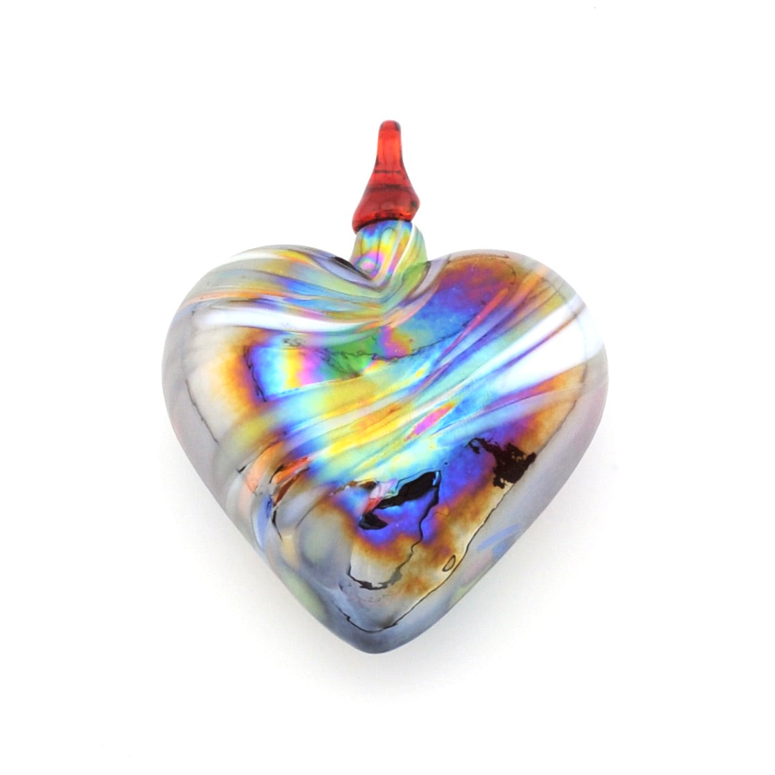 Multicolored heart-shaped object with a red top on a white background