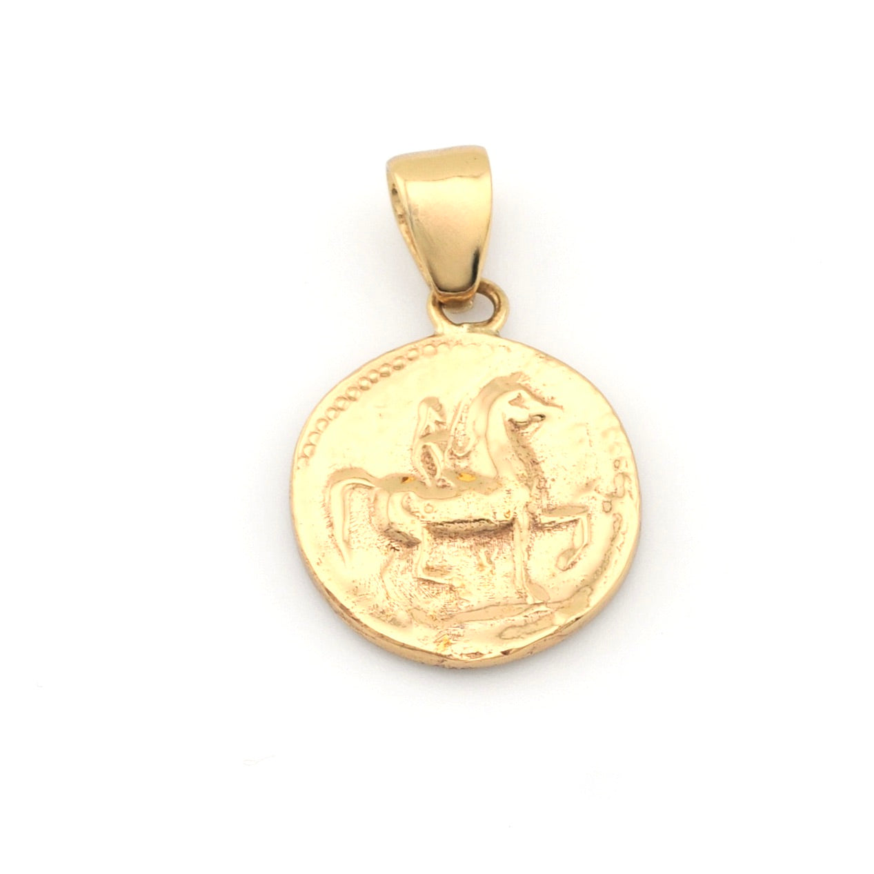 Gold pendant with a design on a white background