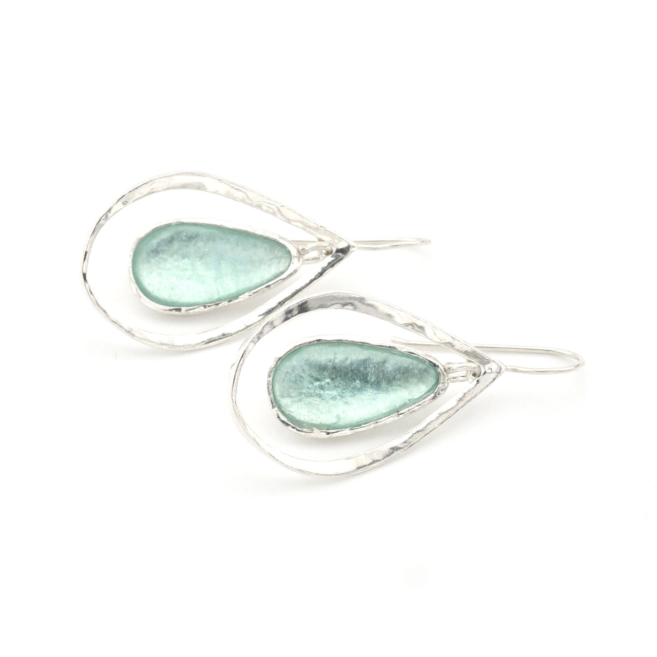 Roman Glass Double Teardrop Dangle Earring