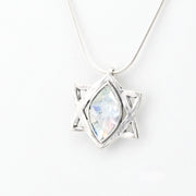 Silver necklace with star of david pendant on a white background
