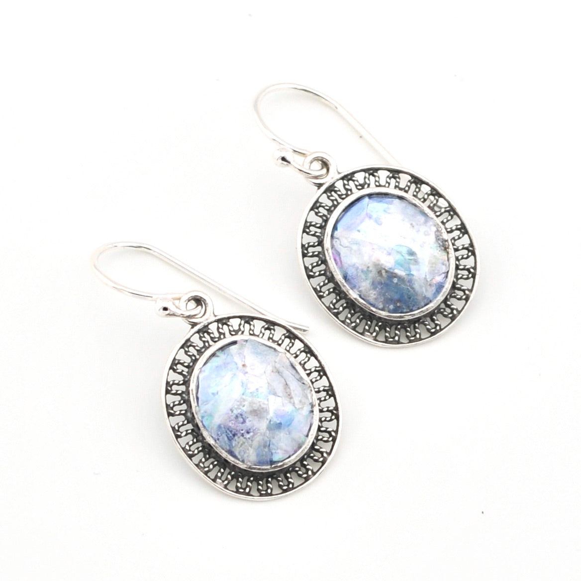 Roman Glass Oval Dangle Earrings 15394