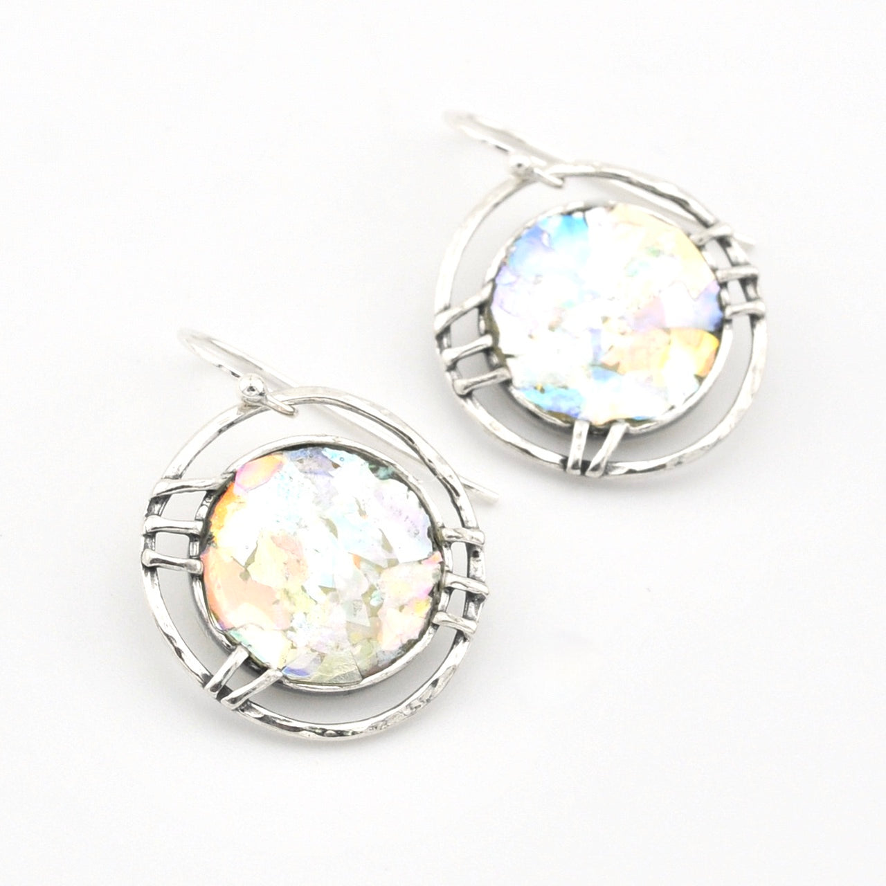 Roman Glass Round Dangle Earrings
