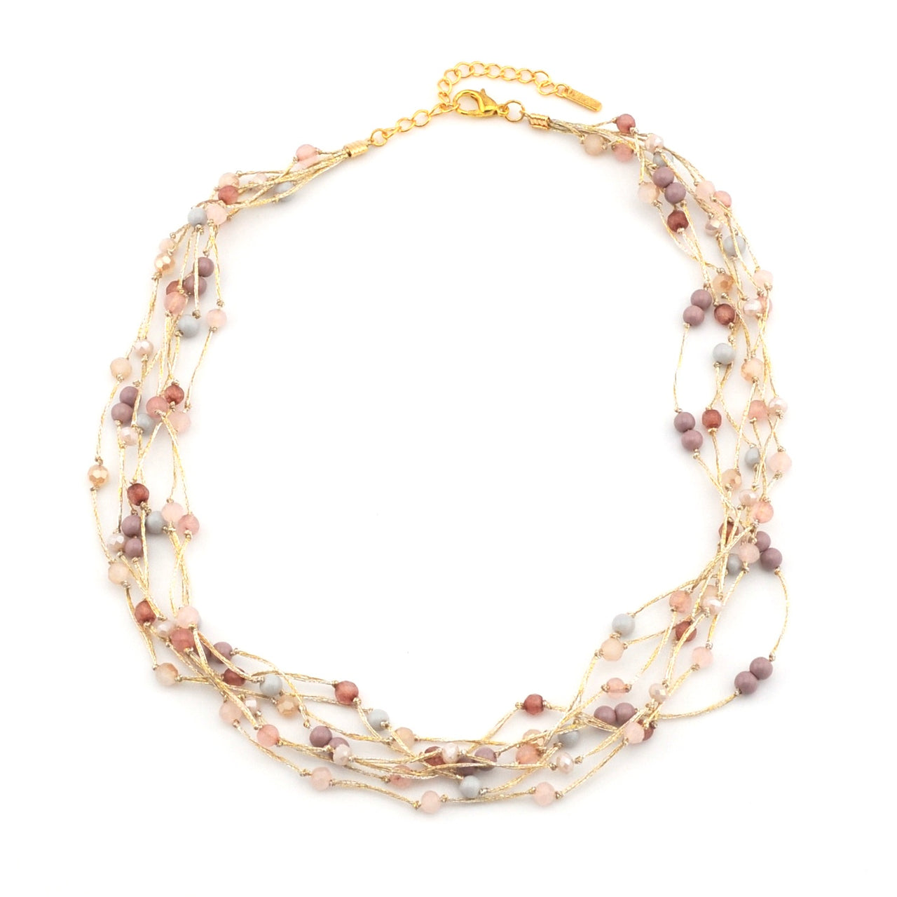 Rose Multi Strand Beaded Silk Necklace