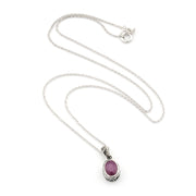 Silver Ruby 6x8mm Oval Bali Necklace