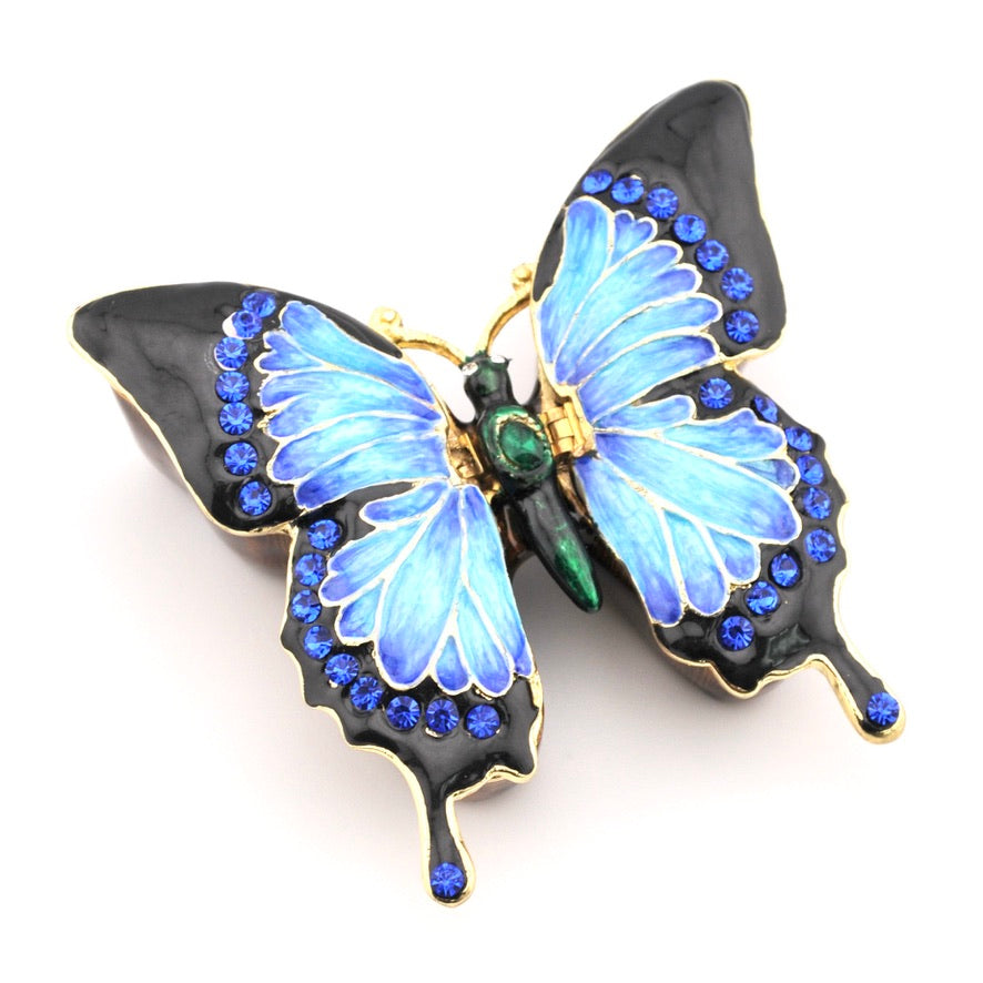 Sapphire Butterfly Enamel Box