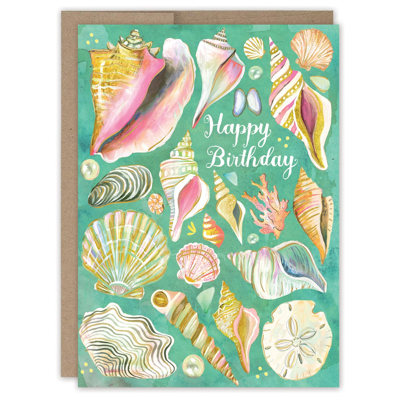 Seashell Treasures Birthday Card in white background