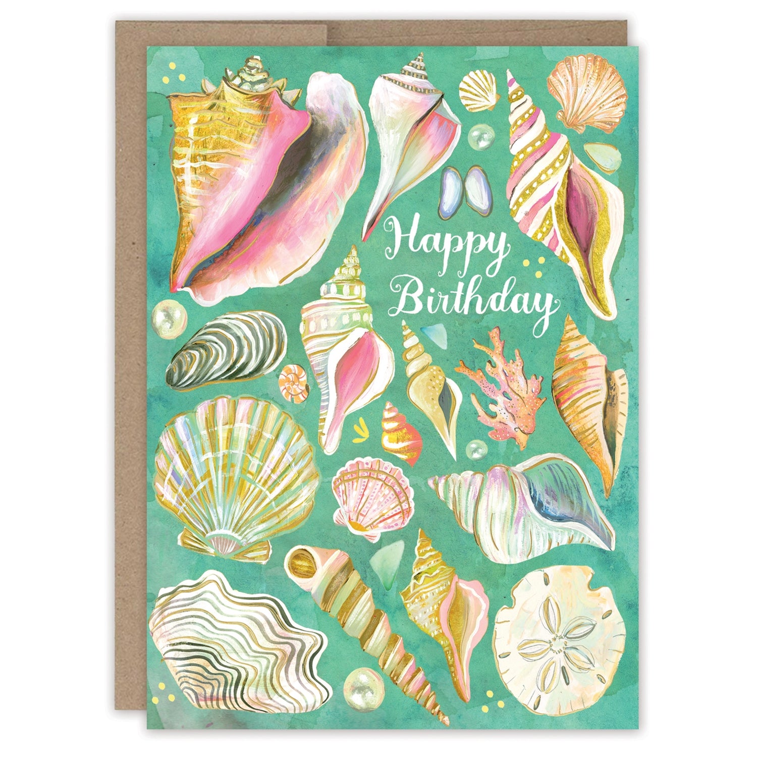 Seashell Treasures Birthday Card in white background