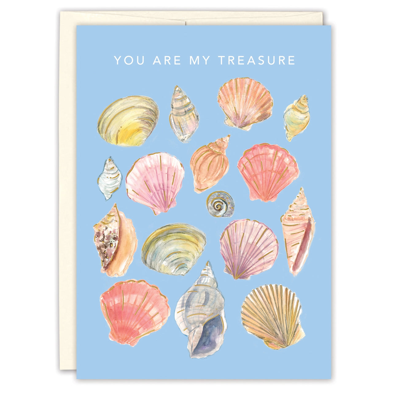 Seashells You Are My Treasure Love Card on white background