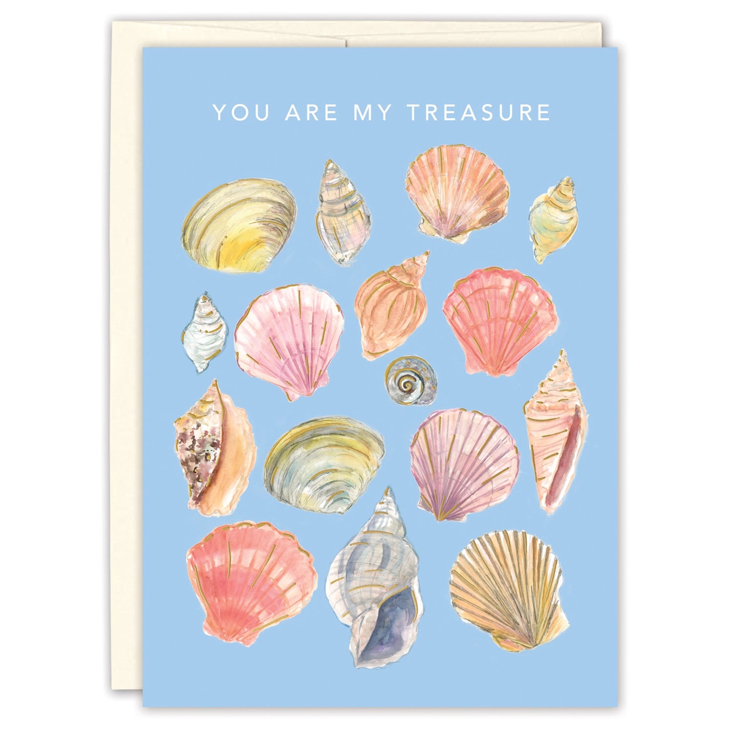 Seashells You Are My Treasure Love Card on white background