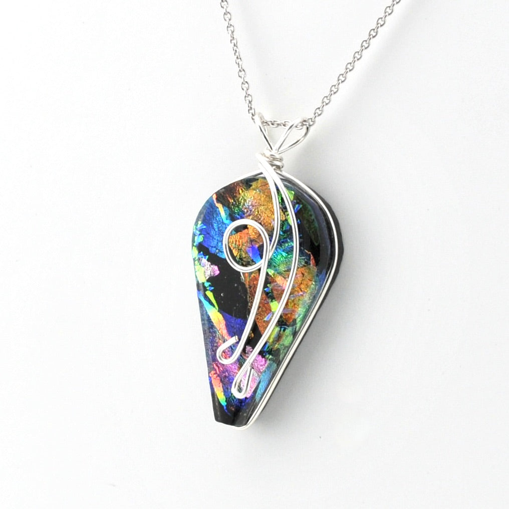 Side Dichroic Glass Crazy Quilt Wisteria Pendant