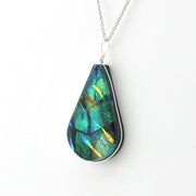 Side Dichroic Glass Rainbow Green Tear Drop Pendant