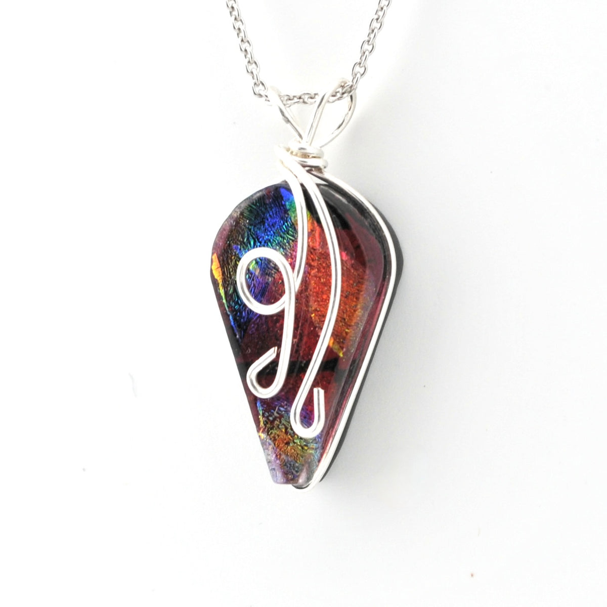 Side Dichroic Glass Rainbow Red Small Wisteria Pendant
