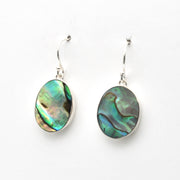 Side Silver Abalone Oval Dangle Earrings