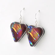 Side Silver Dichroic Glass Rainbow Red Heart Earrings