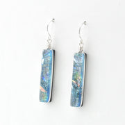 Side Silver Dichroic Glass Silver Rectangular Earrings