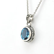 Side Veiw Silver Blue Topaz 6x8mm Oval Bali Necklace