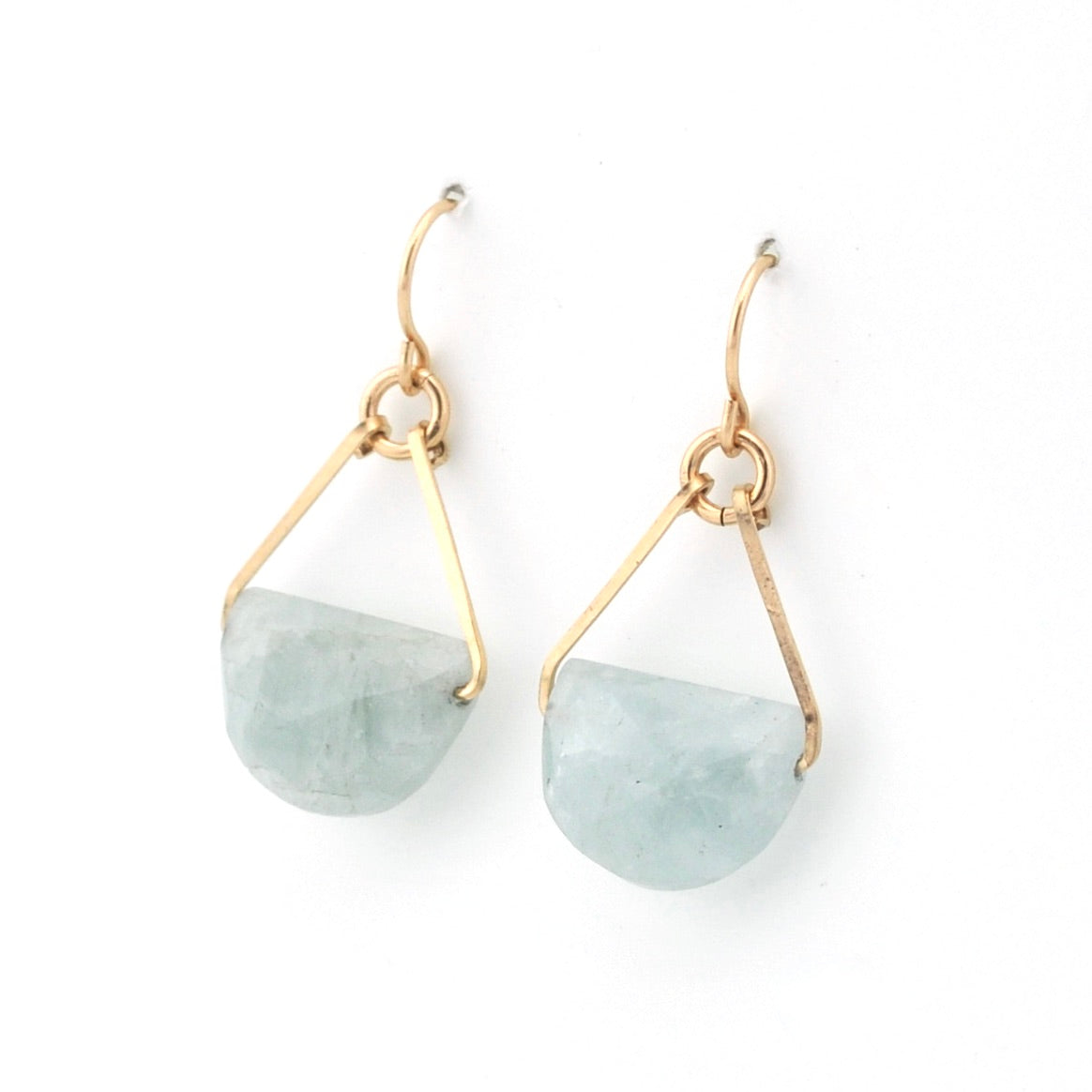 Side View 14k Gold Fill Aquamarine Half Moon Dangle Earrings