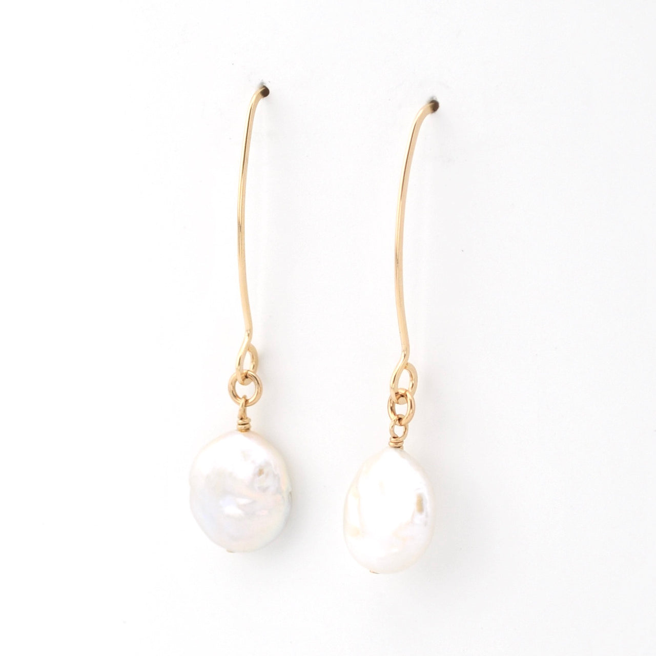 Side View 14k Gold Fill Coin Pearl Forged Earwire Earrings