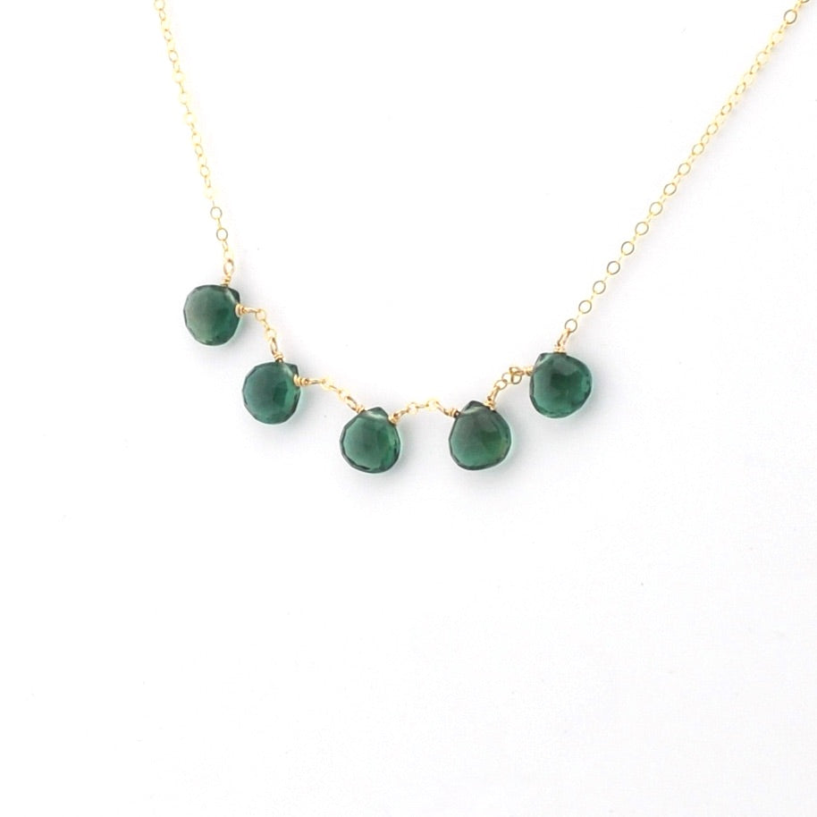 Side View 14k Gold Fill Indicolite 5 Drop Necklace