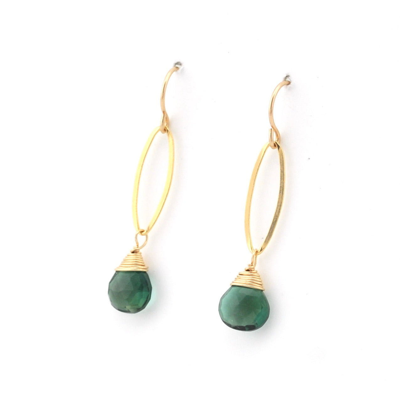 Side View 14k Gold Fill Indicolite Drop Earrings