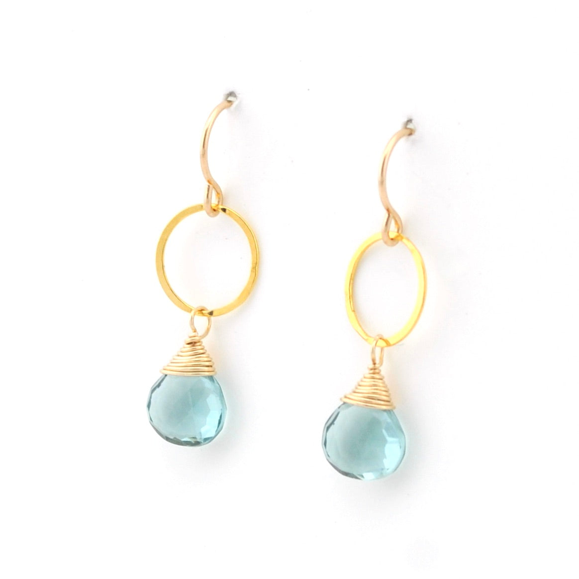 Side View 14k Gold Fill Round Link Aquamarine Earrings
